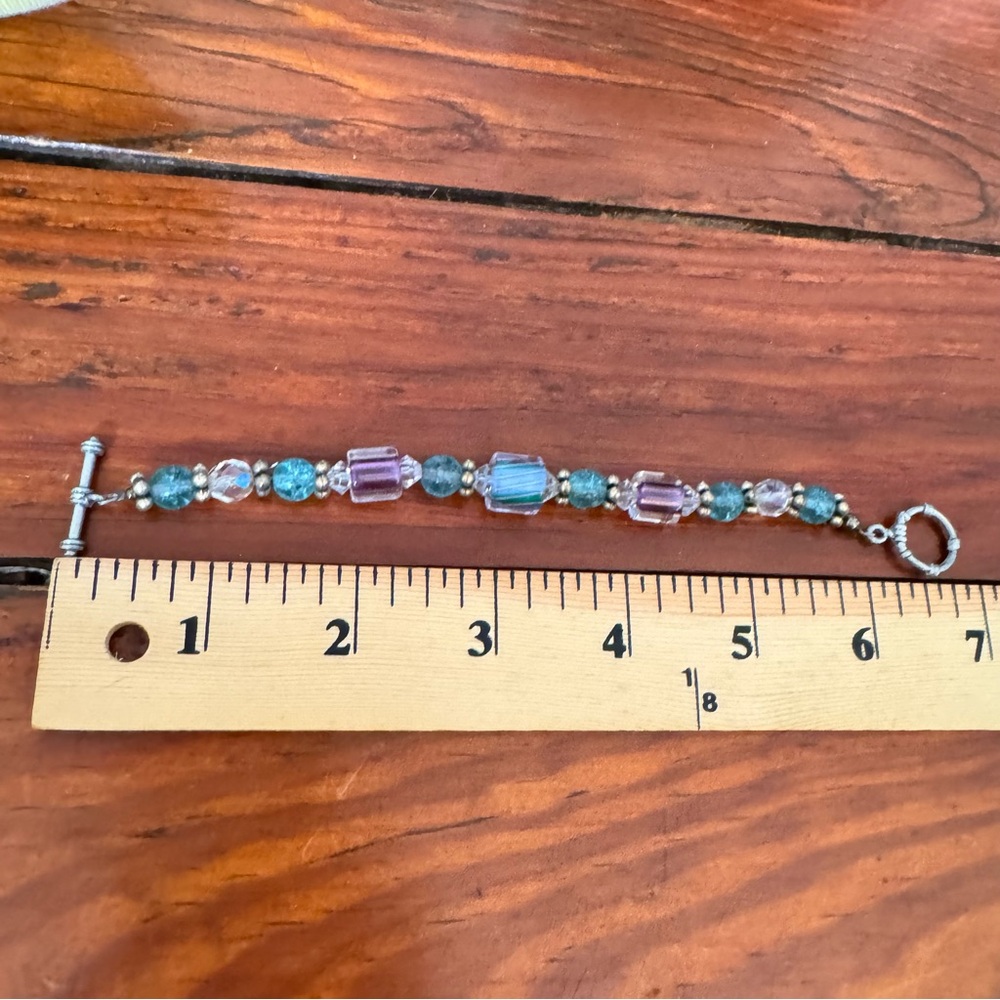 Small Lampwork Glass Bracelet - Silver Purple Blue Clear - Picture 6 of 9